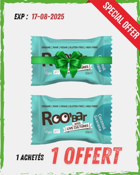 Boule de Noix de Coco & Guarana avec Cultures Vivantes, Bio 22 Gr | 20 Box – Roobar